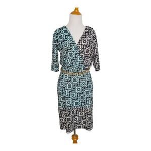 Yoana Baraschi Printed Colorblock Dress Geometric Gold Belt Women Small
